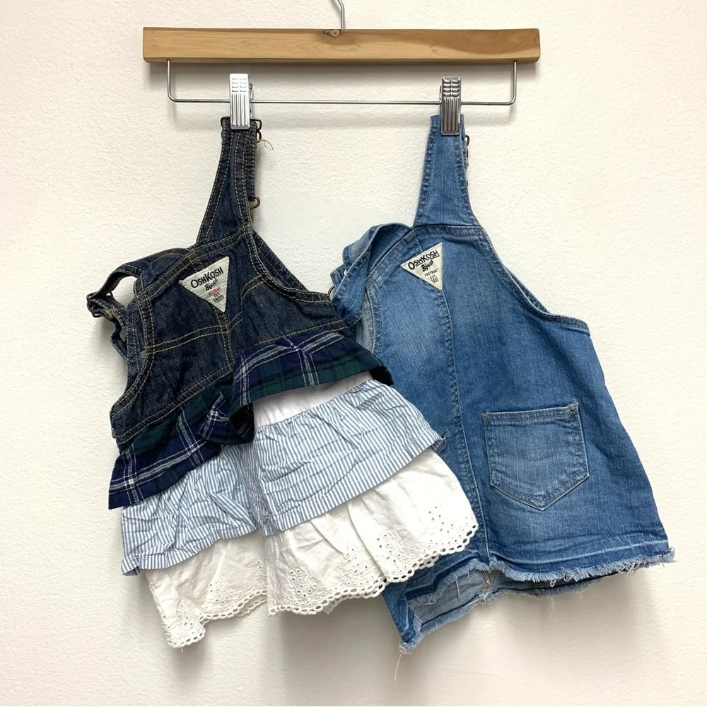 Osh Kosh Denim‎ Overall Dress Lot Of 2 Size 18M Raw Hem Tiered Ruffle
